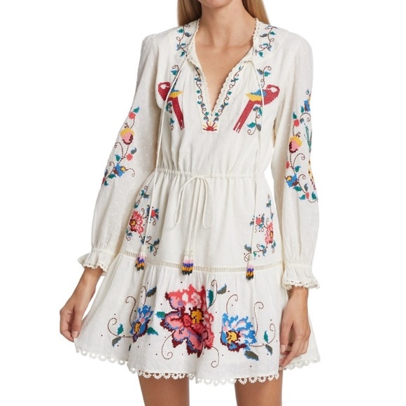 FARM Rio Dresses New Farm Rio Macaw Cross Stitch Embroidered Mini